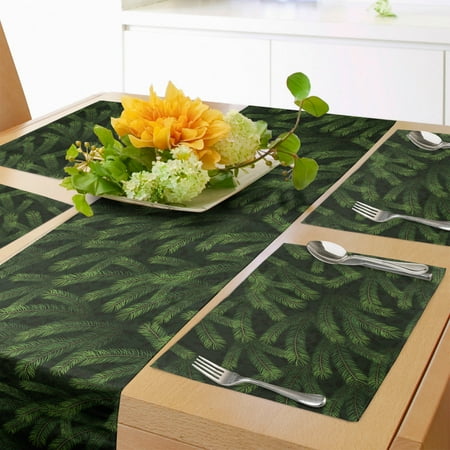 

Winter Table Runner & Placemats Vivid Fir Pine Branches Trees Coniferous Trees Evergreen Nature Forest Set for Dining Table Placemat 4 pcs + Runner 14 x90 Green Dark Green Caramel by Ambesonne