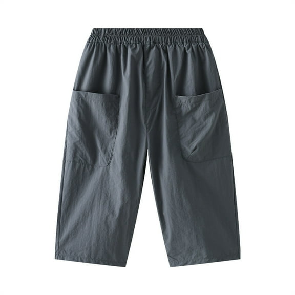 Abcomgle Boys Capri Pants Size 10-12 Boys Pull-On Cargo Short Capri Casual Elastic Waist Palazzo Pants Kids with 2 Pockets Casual Summer Stretch Youth Shorts 6-7 Years,Gray