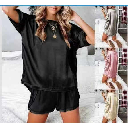 

Cross-Border New Pure Solid Color Anti-Silk Two-Piece Pajamas Pajamas