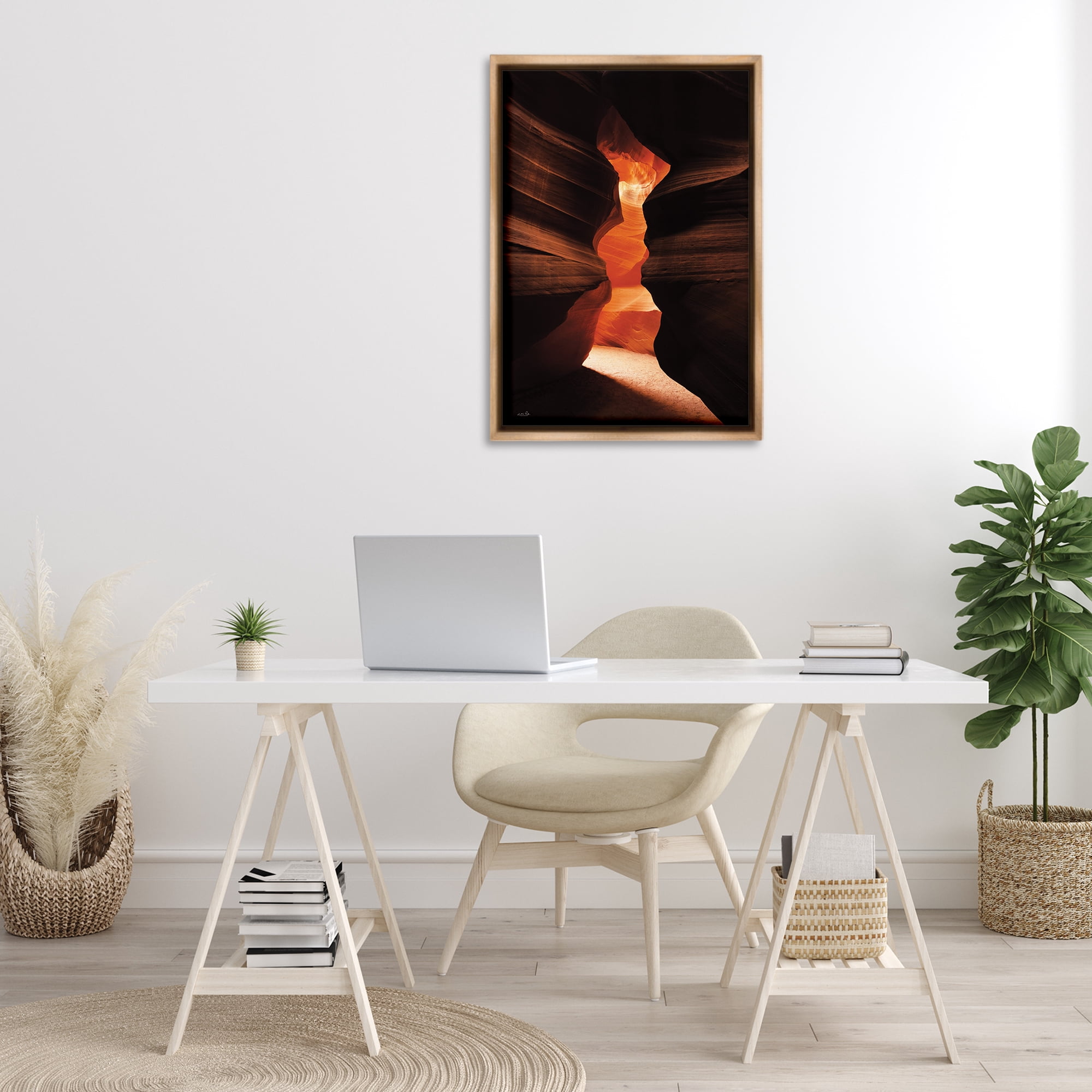 Stupell Industries Sunlit Canyon Cave Landscape Photography Brown Floater Framed Art Print Wall Art, 21 x 31