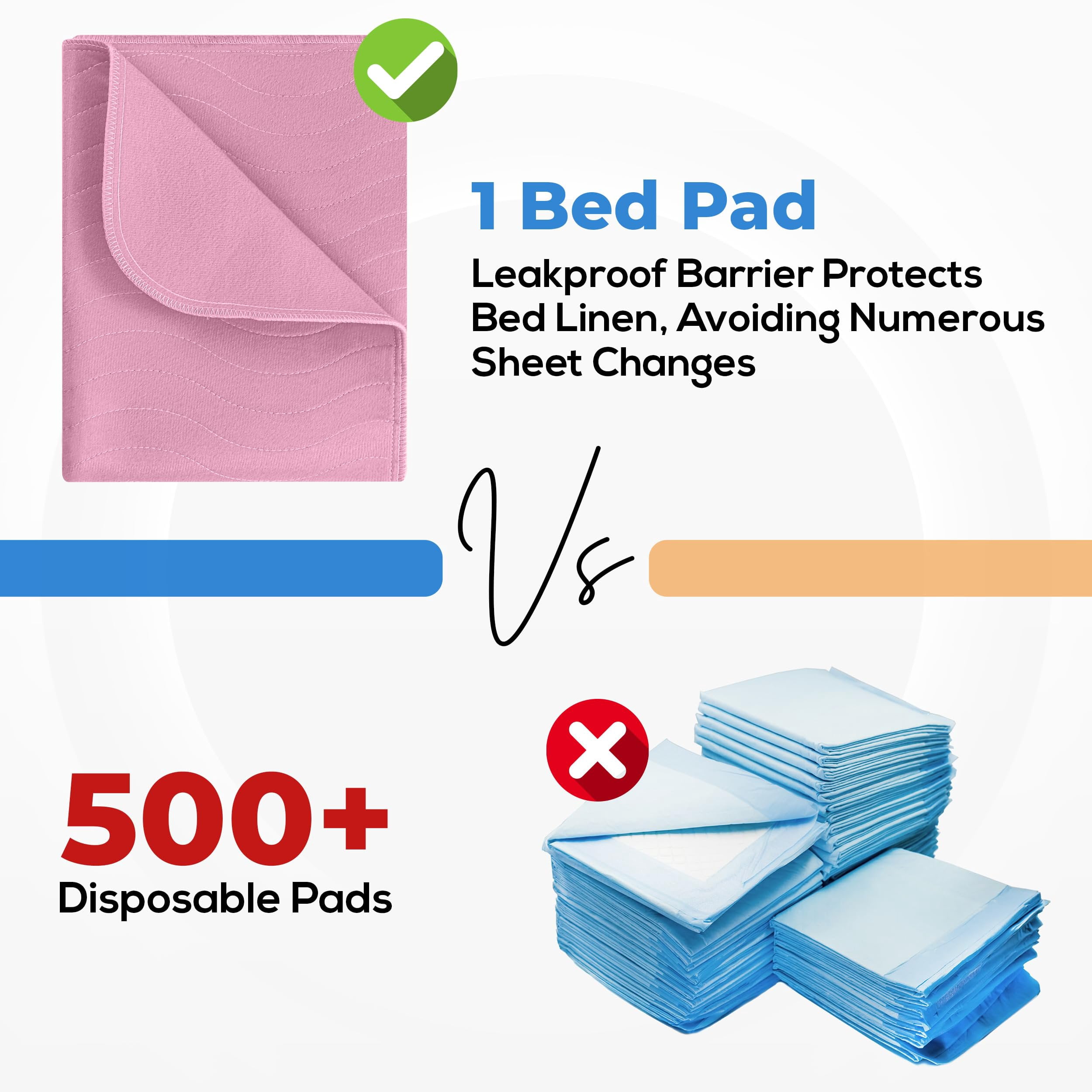 Utopia Bedding Washable Underpads 34" x 52" (Pack of 4), Waterproof Reusable Heavy Absorbency Incontinence Bed Pads for Adults, Kids, Elderly and Pets, Bedwetting Pads for Sofa and Couch (Pink)
