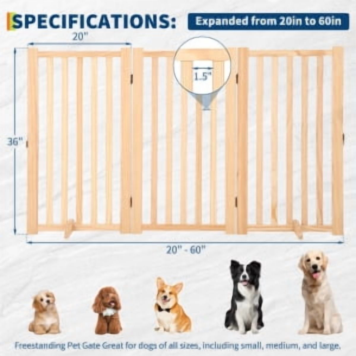 TEQIN Indoor Pet Gate,Freestanding Pet Gate for Dogs,Folding Dog Gate for Stairs or Doorways,Freestanding Pet Fence Kitchen Wooden Pet Barrier for Cats and Dogs