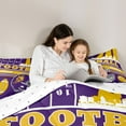 thumbnail image 5 of Feelyou Teal Football Helmet Bedding Comforter Set 7pcs for Boy, Purple Gold Rugby Soccer Queen Bedding Sets, Cartoon Stars Print Reversible Queen Sheet Sets, Ultra Soft Bedroom Decor, 5 of 8