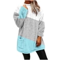 thumbnail image 5 of ZUKMRJPC Women's Flannel Sweatshirts Winter Warm Fleece Round Neck Fashion Color Block Long Pullover Soft Comfy Casual Tops with Pocket, 5 of 8