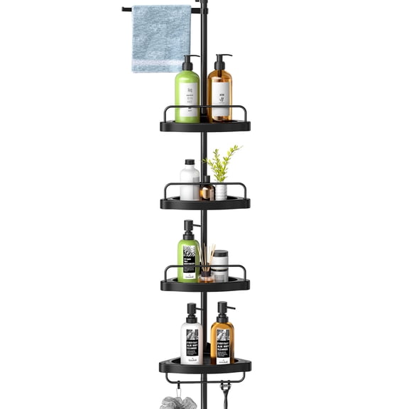 PBPBOX Corner Shelf Rack Black - 4 Tier Bathroom Organizer for Soap Holding