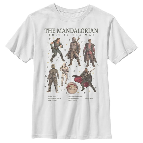 Boy's Star Wars: The Mandalorian Character Guidebook Graphic Tee White Large