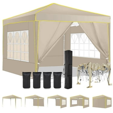 SANOPY 10' x 10' Pop up Canopy Tent, Canopy Shelter with 4 Removable Sidewalls and Sandbags, Outdoor Party Tent with Carry Bag for Backyard, Khaki