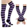 thumbnail image 2 of Striped Thigh High Socks and Fingerless Arm Warmers Set for Women, Halloween Cosplay and Holiday Party Costume Accessories, Over Knee High Stockings with Matching Gloves, 2 of 6