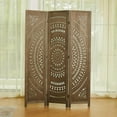 thumbnail image 4 of 66.9Inch Folding Room Divider, 3 Panels Wood Carved Privacy Screens, Free Assembled Freestanding Partition for Home Office Restaurant Bedroom (Brown), 4 of 16