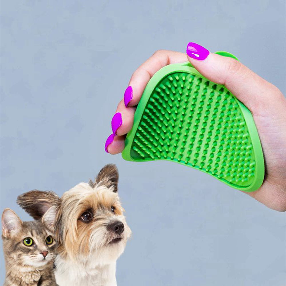 Aoche Dog Bath Brush Pet Bath Comb Brush Soothing Massage Rubber Comb 2pcs with Adjustable Ring Handle for Long Short Haired Dogs and Cats 