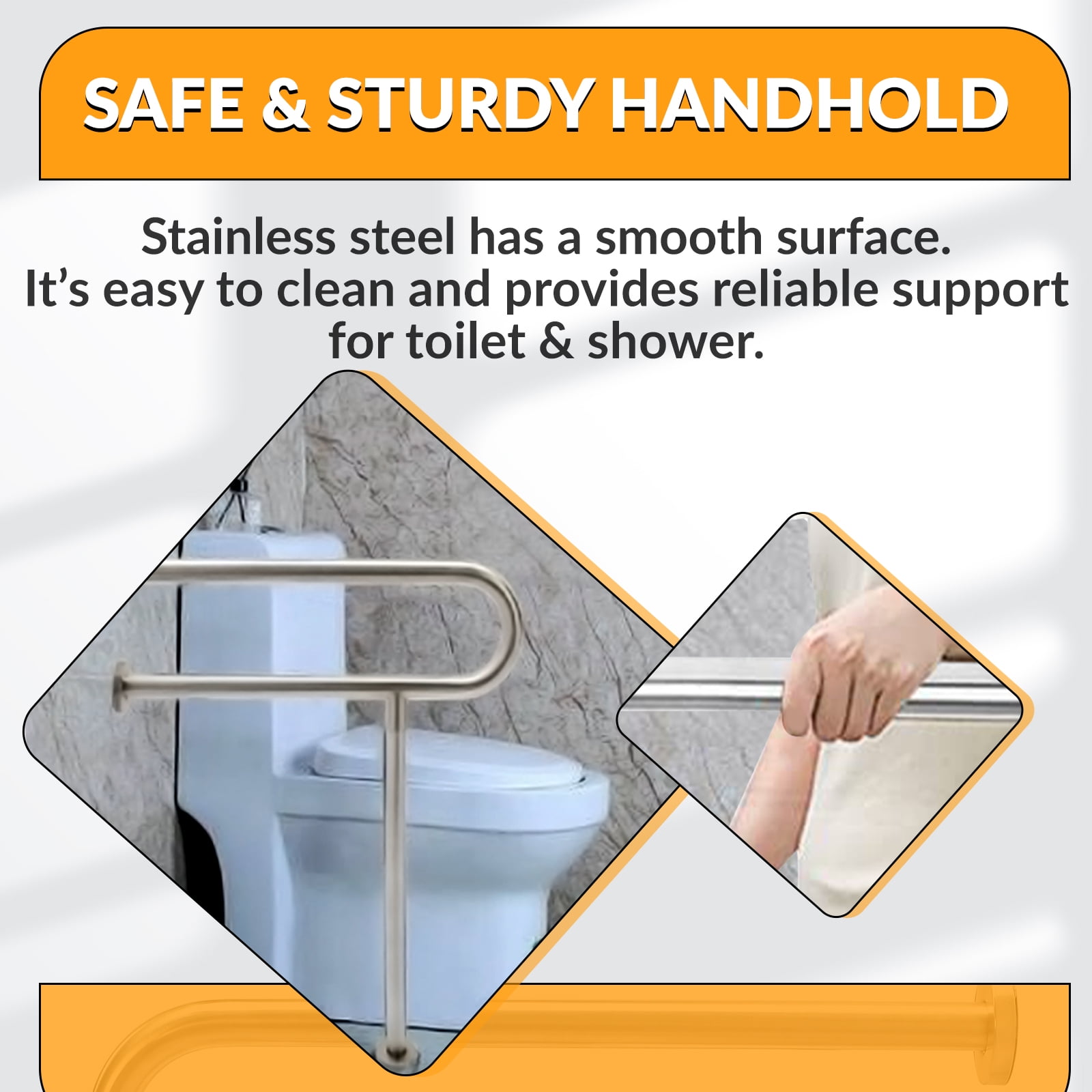HECASA 24" Grab Bars Toilet Bathtub Handrail 304 Handicap Rails Bathroom Safety Wall Mount Floor Support Assist Bar on Slip Hand Grips for Disabled Elderly Handicapped Pregnant Woman