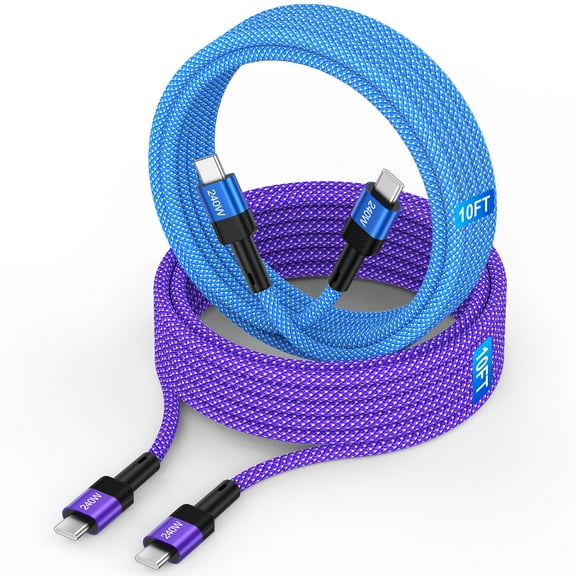 Zacenei 2pcs USB C Cable,PD 240W USB C to USB C Cable 10ft Type C Charger Cable High Speed Fast Charging Cable USB C Charger Cable 10ft Compatible for iPhone 16 15 Android Phone Charger Cord Type C