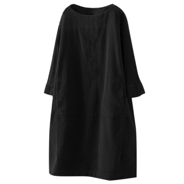 CEHVOM Robe Décontractée pour Femmes Grande Taille Col Rond Manches Longues en Velours Côtelé avec Poches