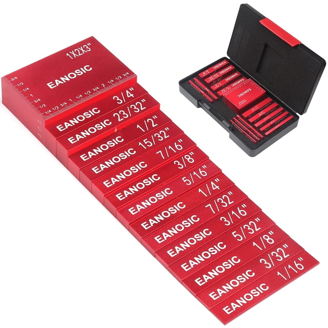 EANOSIC Setup Blocks Height Gauge Set, 15pcs Precision Aluminum Setup Bars for Router and Table Saw Accessories Woodworking Set Up, Bars Include Lase