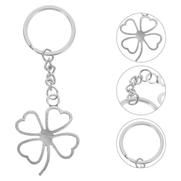 LULULION Silver Clover Keychain with Zinc Alloy Charm for Decoration and Bag Ornament 2Pcs