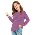 thumbnail image 5 of Girls Long Sleeve Crewneck Striped Print Pocket Top Casual Pullover Shirt Regular Fit Everyday Knit Tee for Kids, 5 of 6