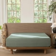 thumbnail image 5 of MooMee 100% Washed Cotton Queen Fitted Sheet Only Linen Like Textured Extra-Deep Pocket Breathable Soft 1-Piece(Heathered Green, 60"x80"), 5 of 6