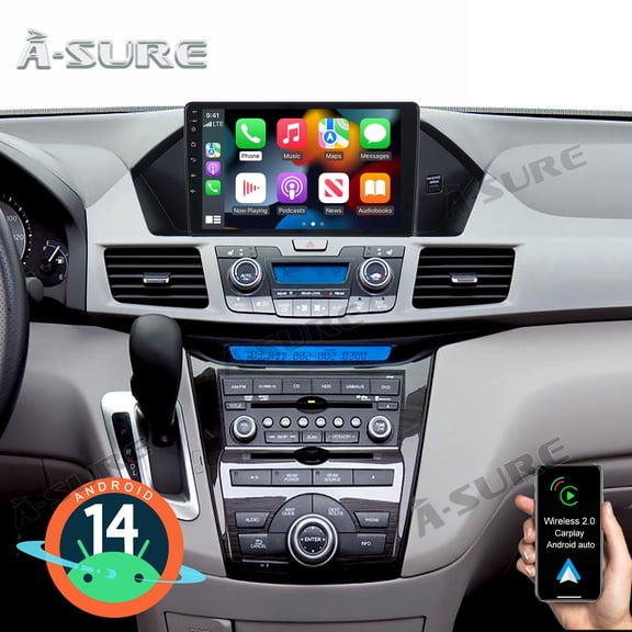 2 64GB Android 14 Car Radio Stereo for Honda Odyssey MK4 2011-2017, Wireless CarPlay Android Auto GPS Navi WiFi Bluetooth DSP RDS SWC