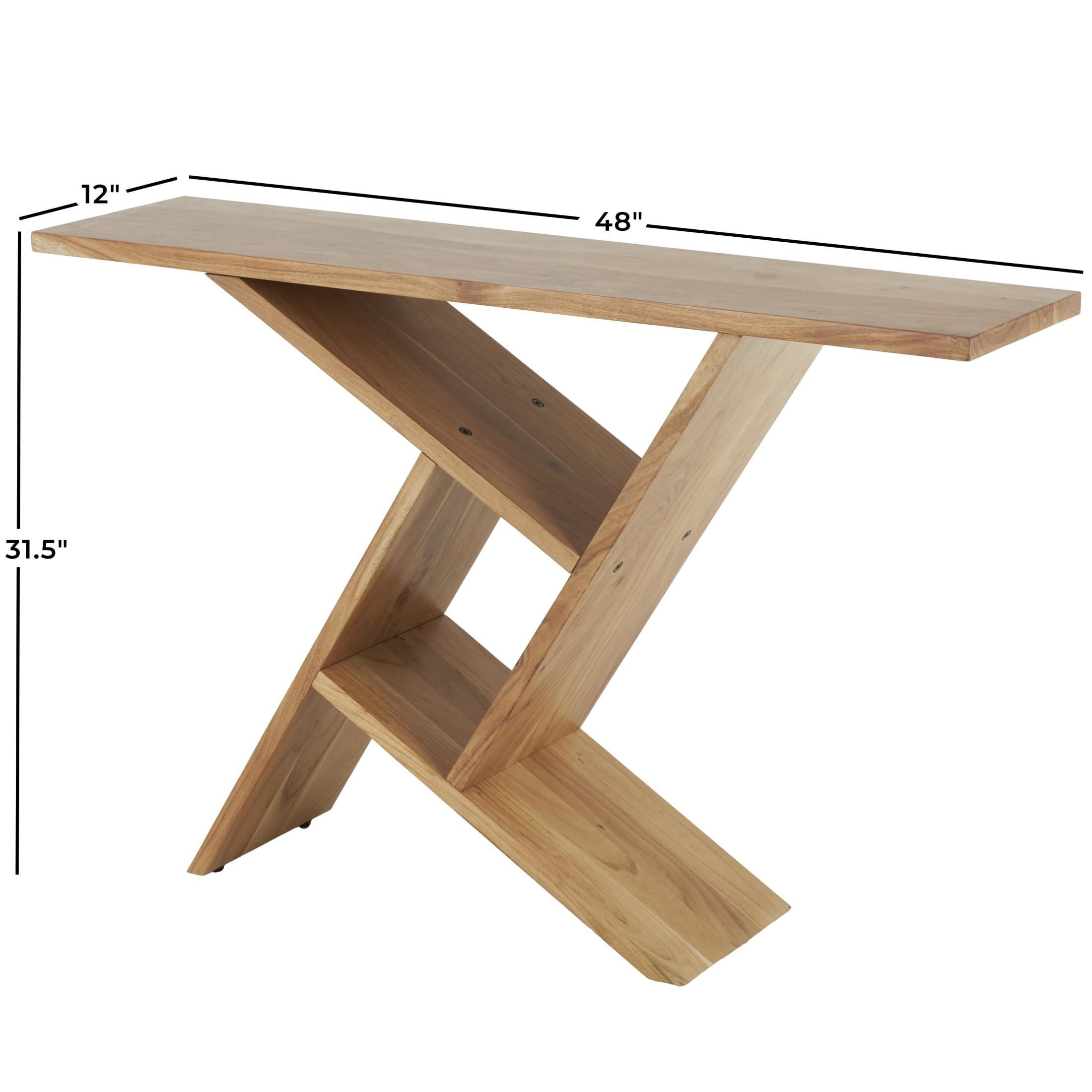 DecMode 48" x 32" Brown Wood Geometric Console Table with Rectangular Patterned Legs, 1-Piece