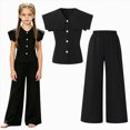 thumbnail image 2 of WXFAZCVU Girls 2 Piece Outfits Buttons Down Shirt and Elastic Waist Pants Casual Dressy Suit Size 8-9 Years, 2 of 6