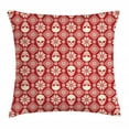 thumbnail image 1 of Nordic Throw Pillow Cushion Cover, Cross Stitch Skull Pattern with Snowflakes and Floral Design Ornamental Knit Design, Decorative Square Accent Pillow Case, 18 X 18 Inches, Red Beige, by Ambesonne, 1 of 2