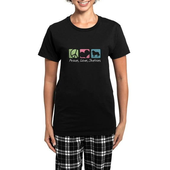 CafePress - Peace, Love, Shelties Women's Dark Pajamas - Women's Short Sleeve Print T-Shirt and Pants Dark Cotton Pajama Set