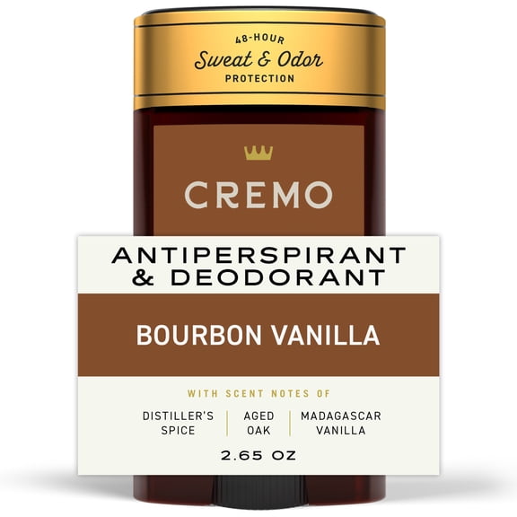Cremo Men's Deodorant & Antiperspirant, Bourbon Vanilla Scent, 2.65 oz