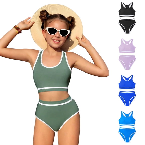 Swim Suits for Girls 7-8 Girls Swimsuit Two Piece Bathing Suit Adjustable Straps Kids Bikini Sets Teens Swimwear 9-16Y
