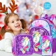 thumbnail image 3 of Mochila FTJCF para niñas con lentejuelas y unicornio con lonchera de 16 pulgadas, color morado, 3 of 8