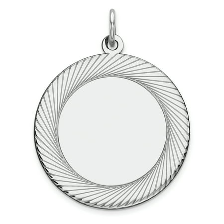 925 Sterling Silver Rhod Plated Eng. Round Polish Front Back Disc Pendant Charm Necklace Engravable Lasered Etched
