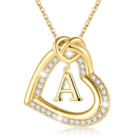 Turandoss Heart Initial Necklaces for Women 14K Gold Plated Cubic Zirconia Pendant Trendy Jewelry Birthday Teacher Appreciation Mothers Day Graduation Gifts for Her Mom Kids Teen Girls Wife Ideas