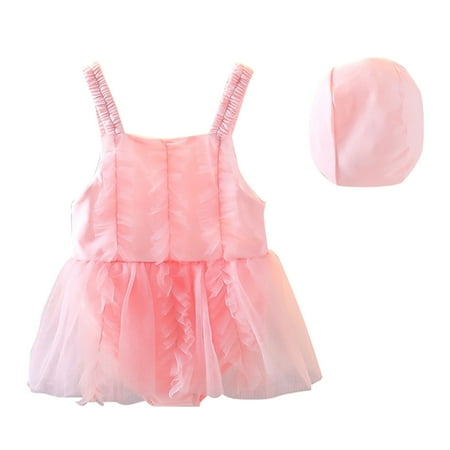 

Neon Toddler Swimsuit Girl Summer Suspenders Princess Dress Beach Dresses With Hats Girls Bathing Suit Size 100