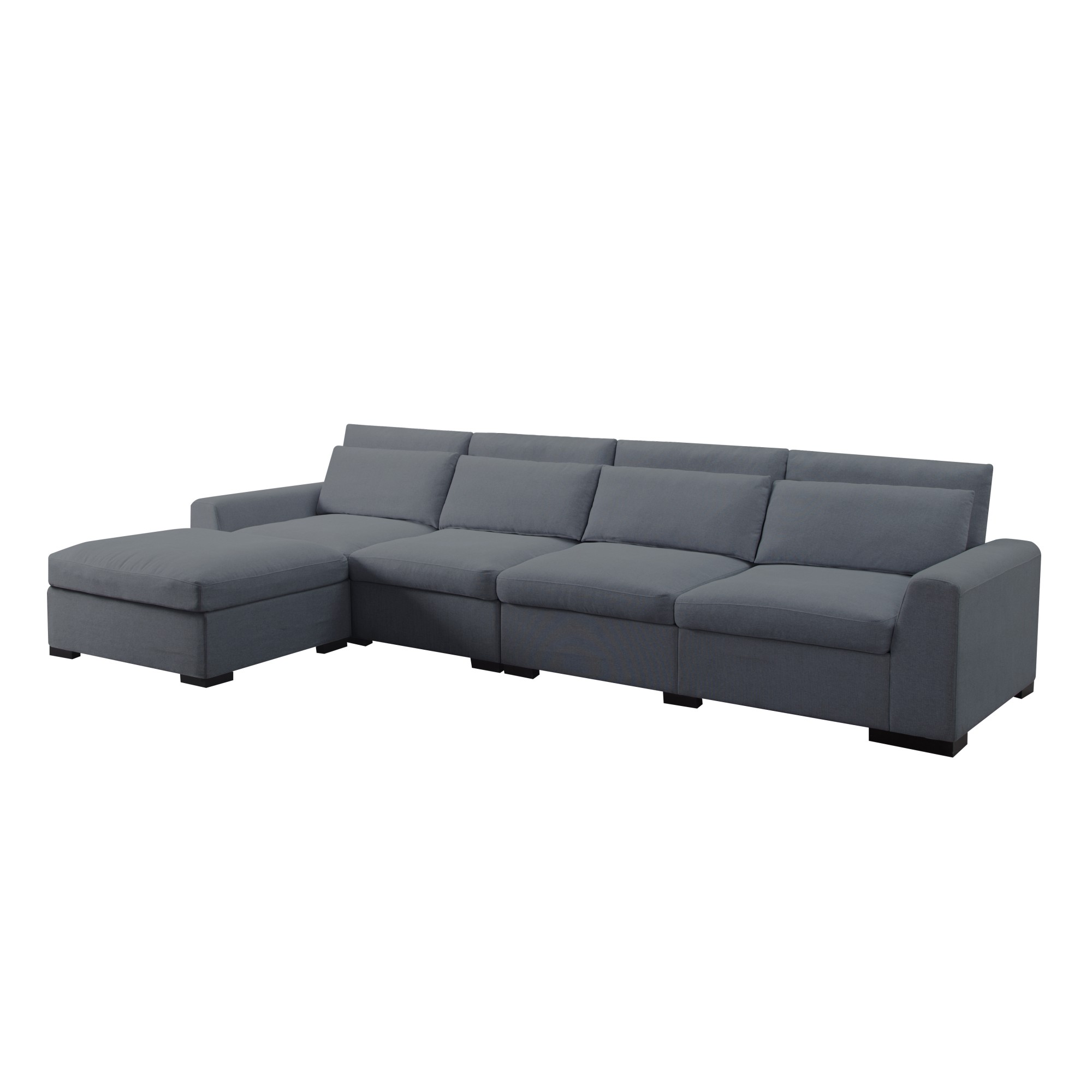 Gewnee Dark Grey 149" Modular Sectional Sofa with Ottoman - 5-Seat Linen Blend, Removable Cushions for Living Room