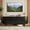 Black, variant on Easoger 65" Sliding Door TV Stand with Charging Station, Fluted Vertical Grille Wood Entertainment Center, Curved Oval Shape Storage Cabinet,Walnut