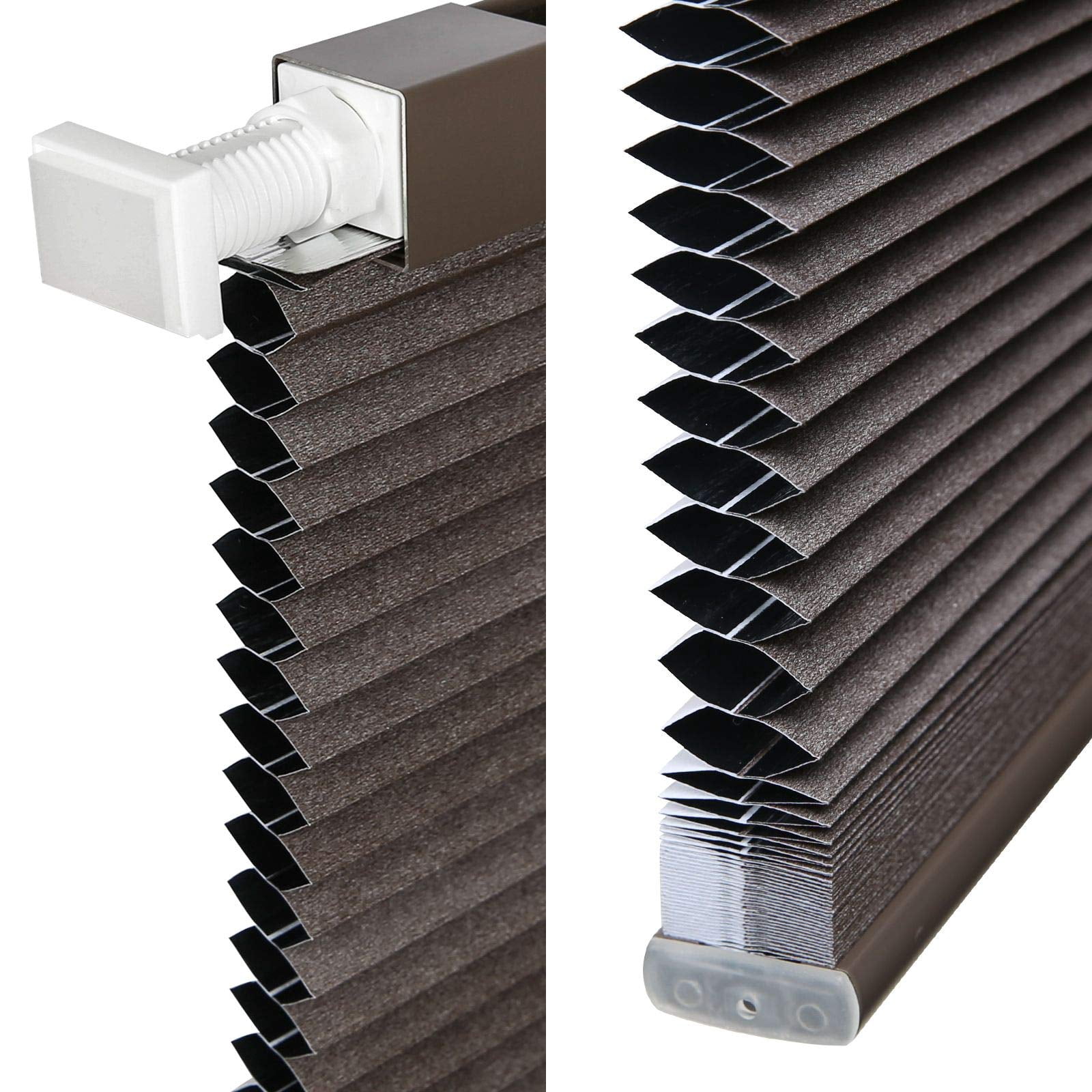 LazBlinds Cordless Cellular Shades, No Tools No Drill Blackout Honeycomb Shades Pleated Blinds for Windows, 26" W x 64" H, Dark Coffee