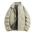 thumbnail image 2 of Timoontee Men's Sherpa Lined Jacket Casual Comfy Fleece Jacket Long Sleeve Stand Collar Jacket Solid Full Zip Jacket Coat Fall Winter Clothes Beige L, 2 of 4