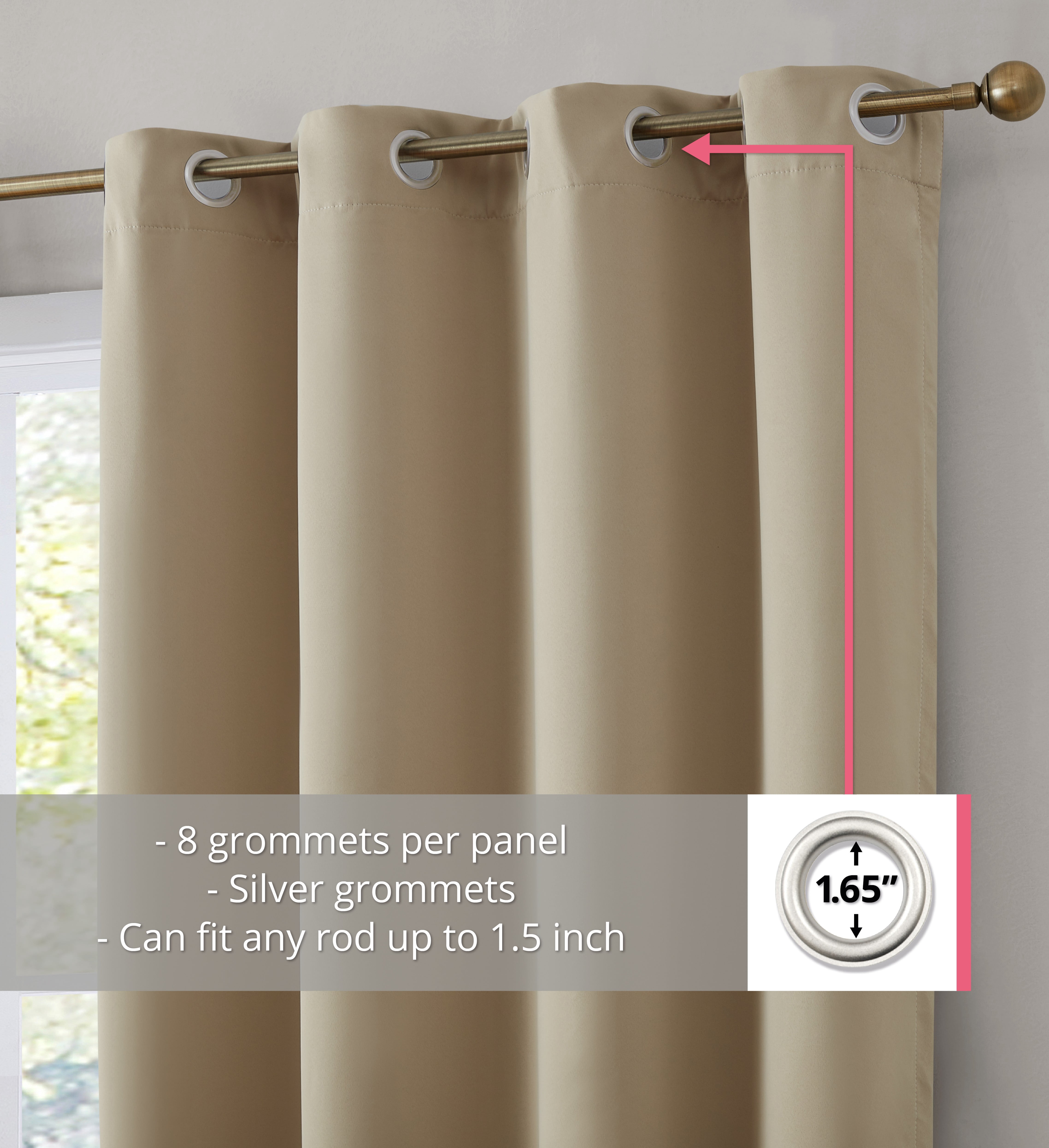THD Virginia 100% Blackout Grommet Total Privacy Curtain Panels - Window Curtains for Living Room Bedroom - Set of 2 (Taupe, 42 W x 84 L)
