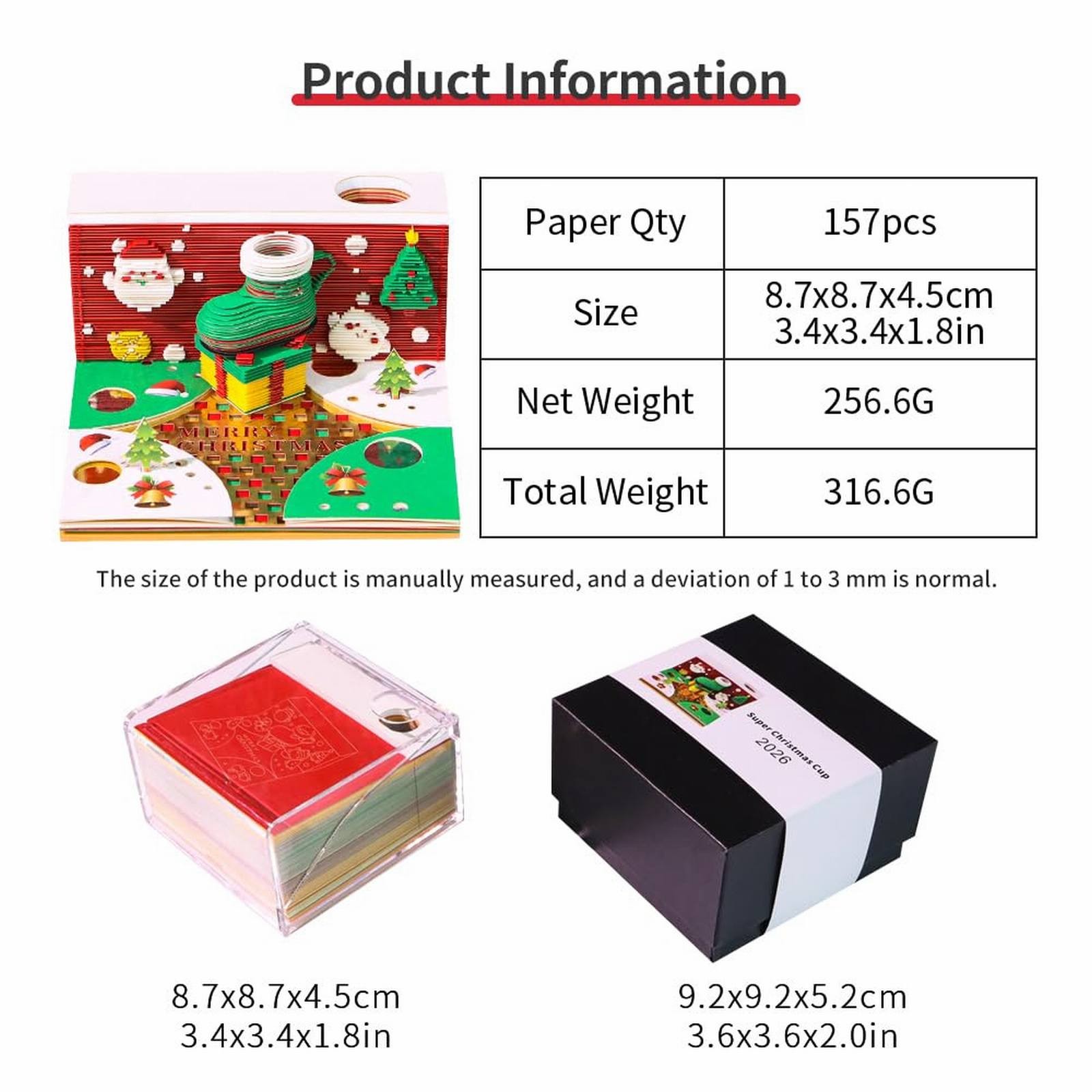 ZLBDYG 2026 3D Paper Art Calendar with LED Light - Creative Christmas Tear-Off Memo Notepad for Home Desk Decoration, Unique Office Gift and Carving Art Display