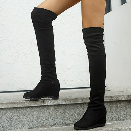 

TUTUnaumb Autumn & Winter Hot Sale Clearance Women S Fashion Solid Warm Over The Knee Long Boots High Boots Wedges Shoes Boots and Shoes-Black
