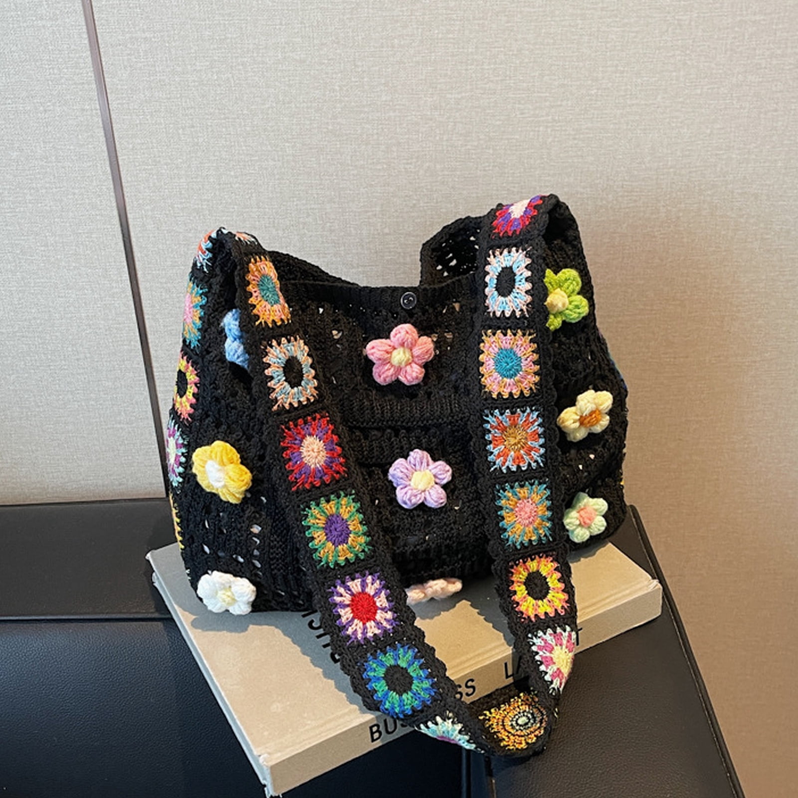Large Capacity Knitted Handbag For Women Casual Bohemian Styles Crossbody Purse Beach Bag With Artistic Crochet Patterns