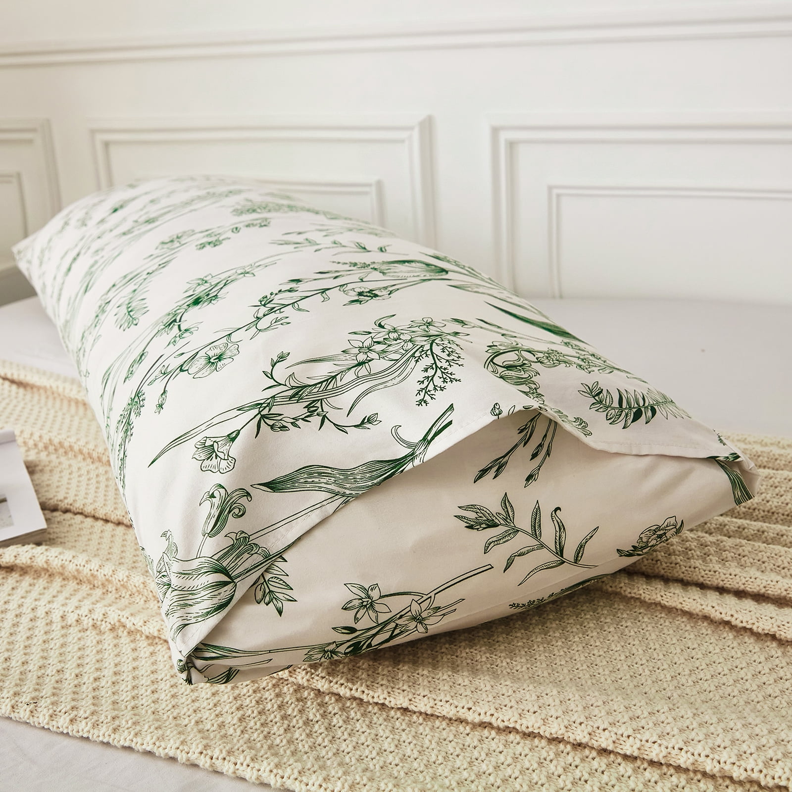 MOVE OVER Green Flowers Body Pillow Cover 20x54 inches Branches Floral Pattern Long Body Pillow Cover Vintage Decor Microfiber Body Pillow Case Cover