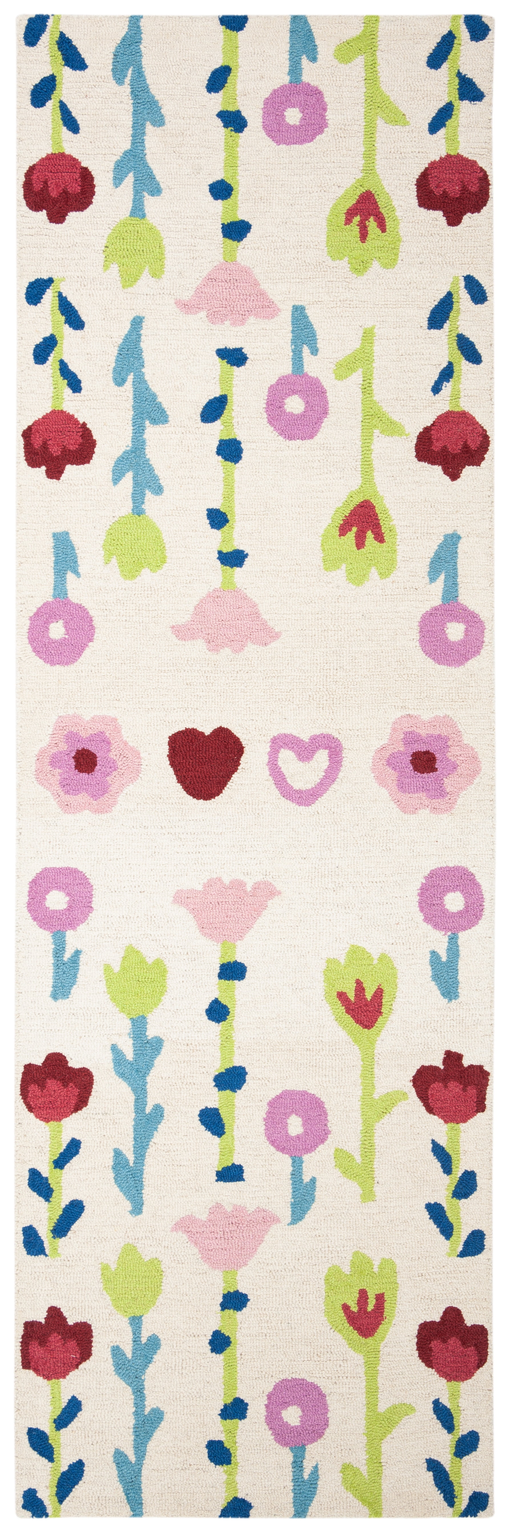 SAFAVIEH Kids Antoinette Floral Wool Runner Rug, Ivory/Pink, 2'6" x 8'