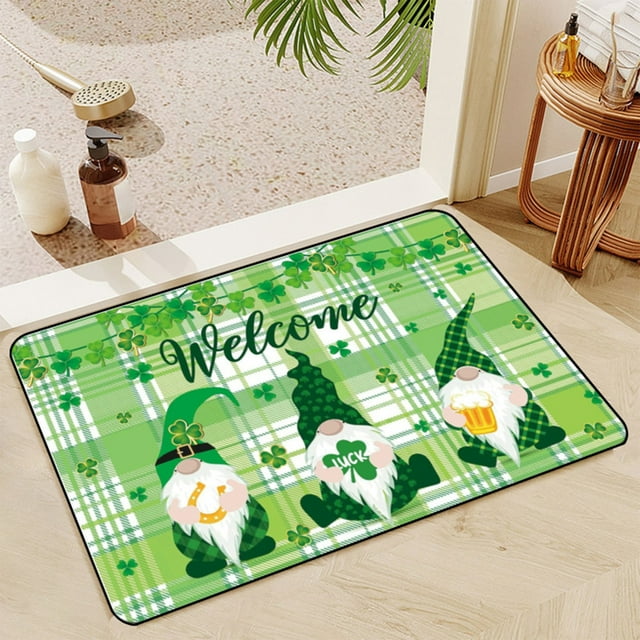 PEONAVET St. Patrick's Day Doormat Shamrocks Door Mat Non Slip Rubber Backing Outdoor Indoor Entryway Floor Mat Home Decor