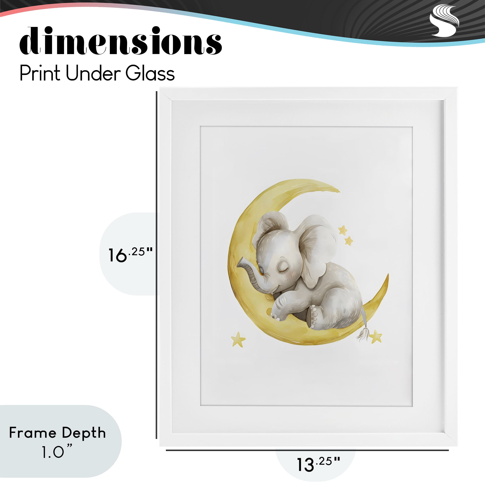 Stupell Industries Sleeping Elephant on Yellow Moon White Framed Print Under Glass, design by LSR Design Studio