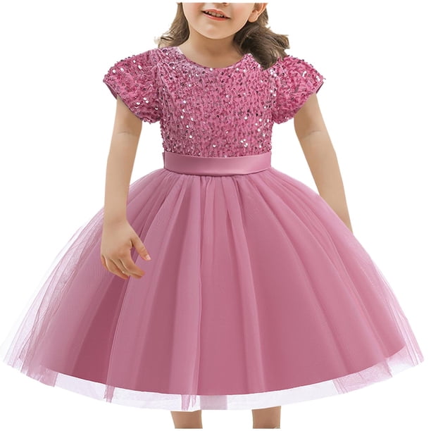 Odeerbi Las Niñas de Verano Sparkly Lentejuelas Vestido de Princesa Vestido de Niña de Las Flores Vestido de Fiesta de Noche de Tul de Manga Corta Vestido de Boda Formal