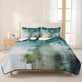 thumbnail image 3 of Queen Quilt Set 90''x96'', Teal Turquoise Lightweight Bedspread Coverlet Set with 2 Pillow Shams, Modern Abstract Minimalism Ombre Art Breathable All Season Quilt Bedding for Bedroom/Guest Room, 3 of 9