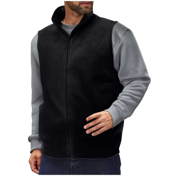 ZCFZJW Men's Fleece Vest, Lightweight Warm Zip Up Polar Vests Outerwear with Zipper Pockets, Sleeveless Thicken Jacket for Winter Black XL
