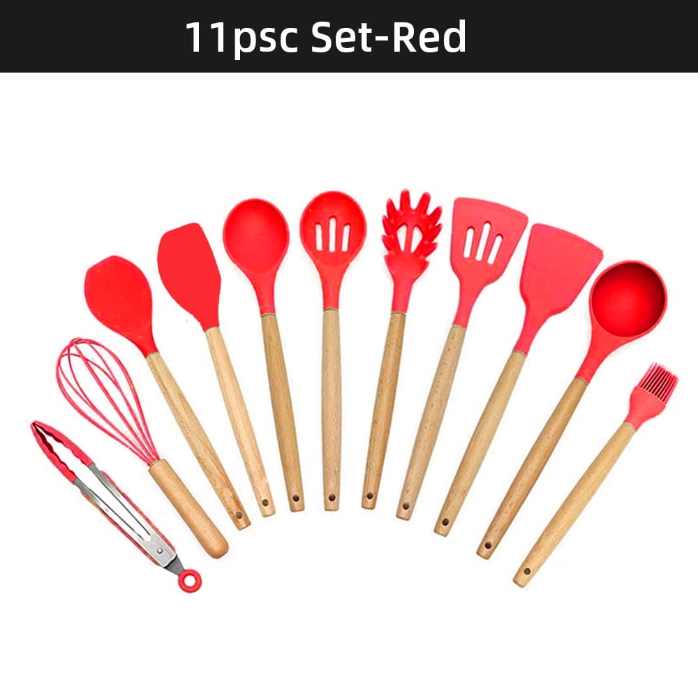 Silicone Cooking Utensils Set Including 446°f Heat Resistant Silicone  Cooking Tools, Kitchen Utensil Spatula Set With Wooden Handle And Holder,  Small Tools That Are Suitable For Non-stick Cookware