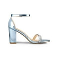 thumbnail image 3 of BLISSFUL STEP Women's Sandals Rhinestone Chunky Heel Ankle Strap Open Toe Party Shoes Blue 6, 3 of 8