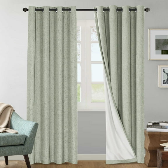 H.VERSAILTEX Linen Blackout Curtains, Grommet Thermal Curtains, 52" x 108", 2 Panels, Sage Green